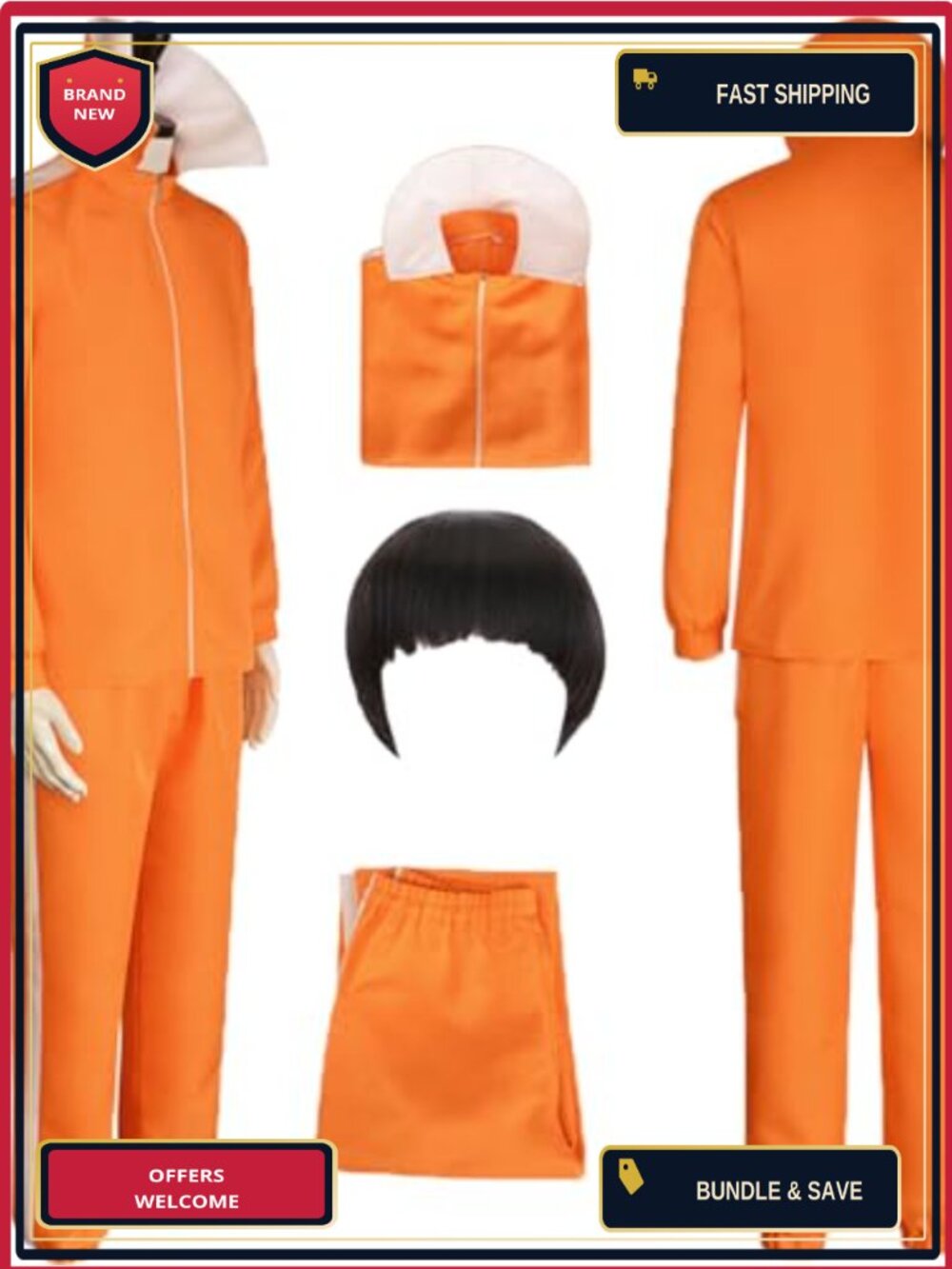 Cosplay Costume Set Orange Jacket Pants Wig Halloween Costume Party